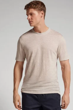 T-shirty|Len>Intimissimi T-shirt 100% Len Soft czarny - 959i - lino chiaro