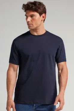 T-shirty>Intimissimi T-shirt męski z bawełny Muscle Fit niebieski - 800 - blu notte