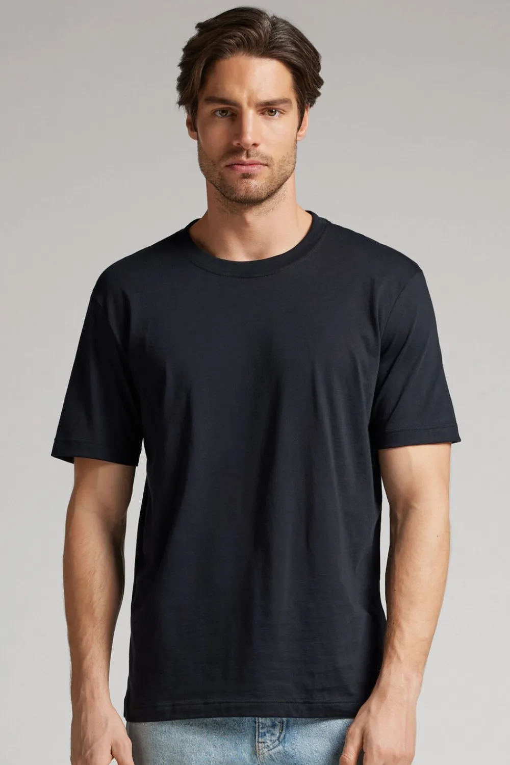 T-shirty|Bawełna Superior Extrafine>Intimissimi T-shirt o Regularnym Kroju z Bawełny Superior Extrafine czarny - 019 - czarny