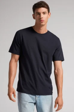 T-shirty|Bawełna Superior Extrafine>Intimissimi T-shirt o Regularnym Kroju z Bawełny Superior Extrafine niebieski - 800 - blu notte