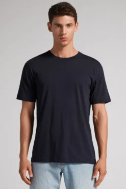 T-shirty|Bawełna Superior Extrafine>Intimissimi T-shirt o Regularnym Kroju z Bawełny Superior Extrafine niebieski - 800 - blu notte