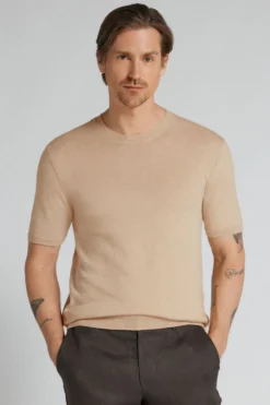 T-shirty>Intimissimi T-shirt z Bawełnianej Dzianiny Slub naturalny - 507j - naturale