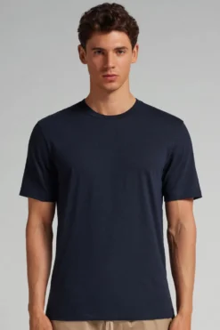 T-shirty>Intimissimi T-shirt z Bawełny Czesanej niebieski - 800 - blu notte