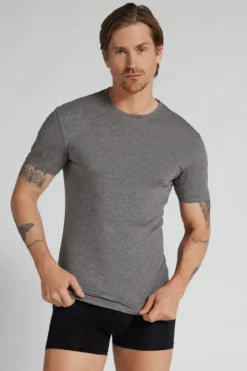 T-shirty|Bawełna Superior Extrafine>Intimissimi T-shirt z Bawełny Natural Fresh ciemnoszary - 5227 - grafite melange