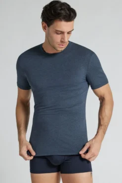 T-shirty|Bawełna Superior Extrafine>Intimissimi T-shirt z Bawełny Natural Fresh niebieski - 3120 - blu ink melange
