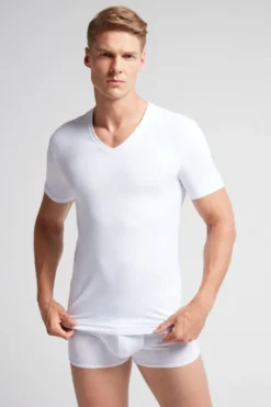 T-shirty|Bawełna Superior>Intimissimi T-shirt z Dekoltem w Kształcie Litery V z Elastycznej Bawełny Superior biały - 001 - biały