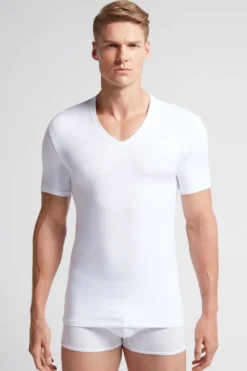 T-shirty|Bawełna Superior>Intimissimi T-shirt z Dekoltem w Kształcie Litery V z Elastycznej Bawełny Superior biały - 001 - biały