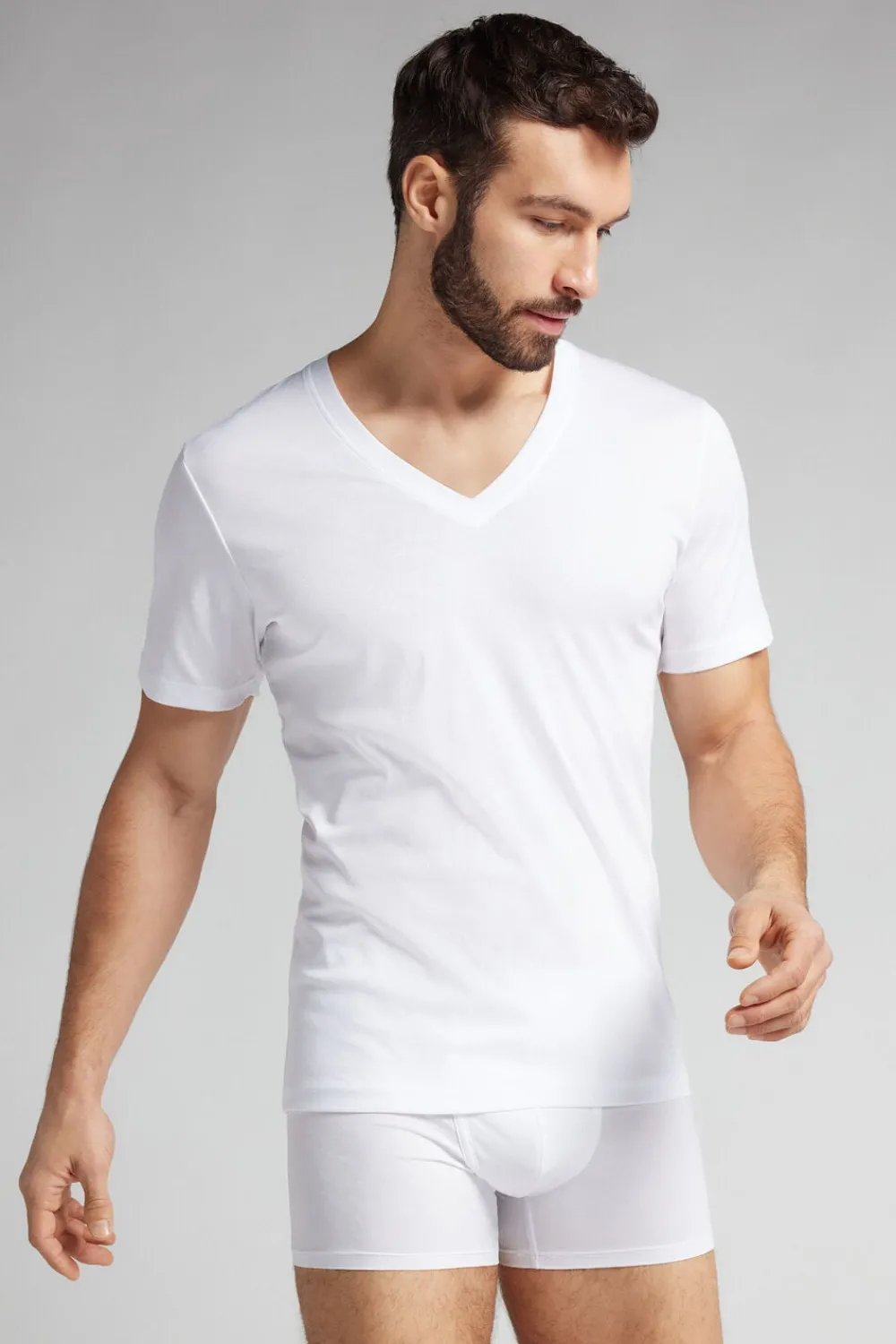 T-shirty|Merceryzowana Bawełna Filo Premium>Intimissimi T-shirt z Dekoltem w Kształcie Litery V z Merceryzowanej Bawełny filo Premium biały - 001 - biały
