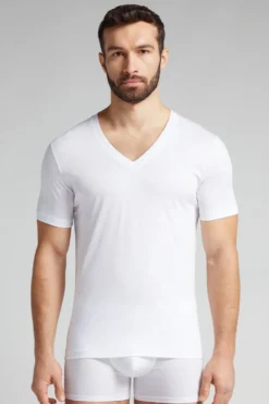 T-shirty|Merceryzowana Bawełna Filo Premium>Intimissimi T-shirt z Dekoltem w Kształcie Litery V z Merceryzowanej Bawełny filo Premium biały - 001 - biały