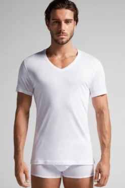 T-shirty|Bawełna Superior>Intimissimi T-shirt z Dekoltem w Kształcie Litery V z Bawełny Superior Extrafine biały - 001 - biały