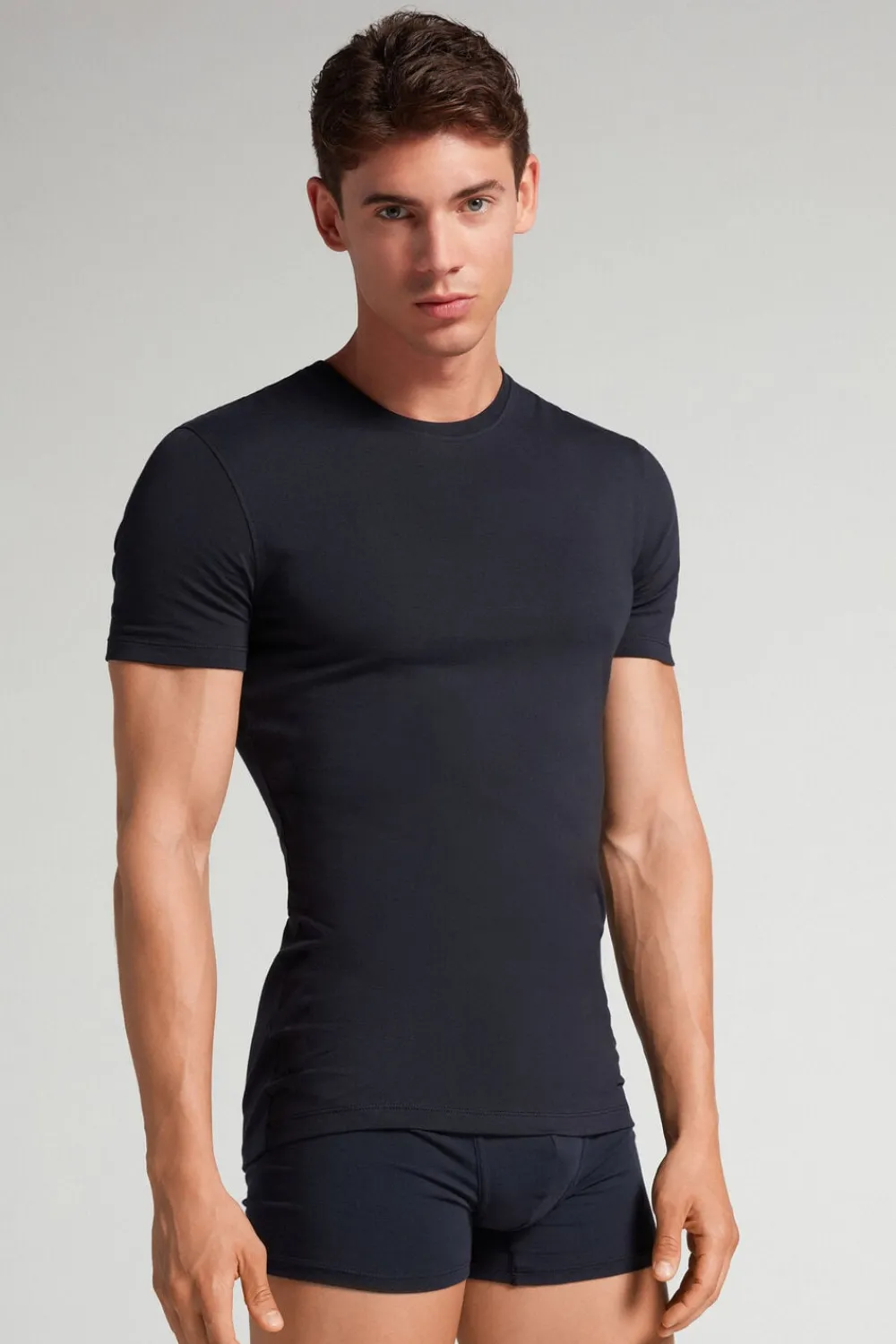 T-shirty|Bawełna Superior>Intimissimi T-shirt z Elastycznej Bawełny Superior niebieski - 800 - blu notte