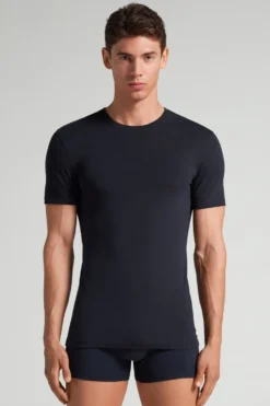 T-shirty|Bawełna Superior>Intimissimi T-shirt z Elastycznej Bawełny Superior niebieski - 800 - blu notte