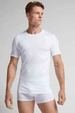 T-shirty|Bawełna Superior>Intimissimi T-shirt z Elastycznej Bawełny Superior biały - 001 - biały