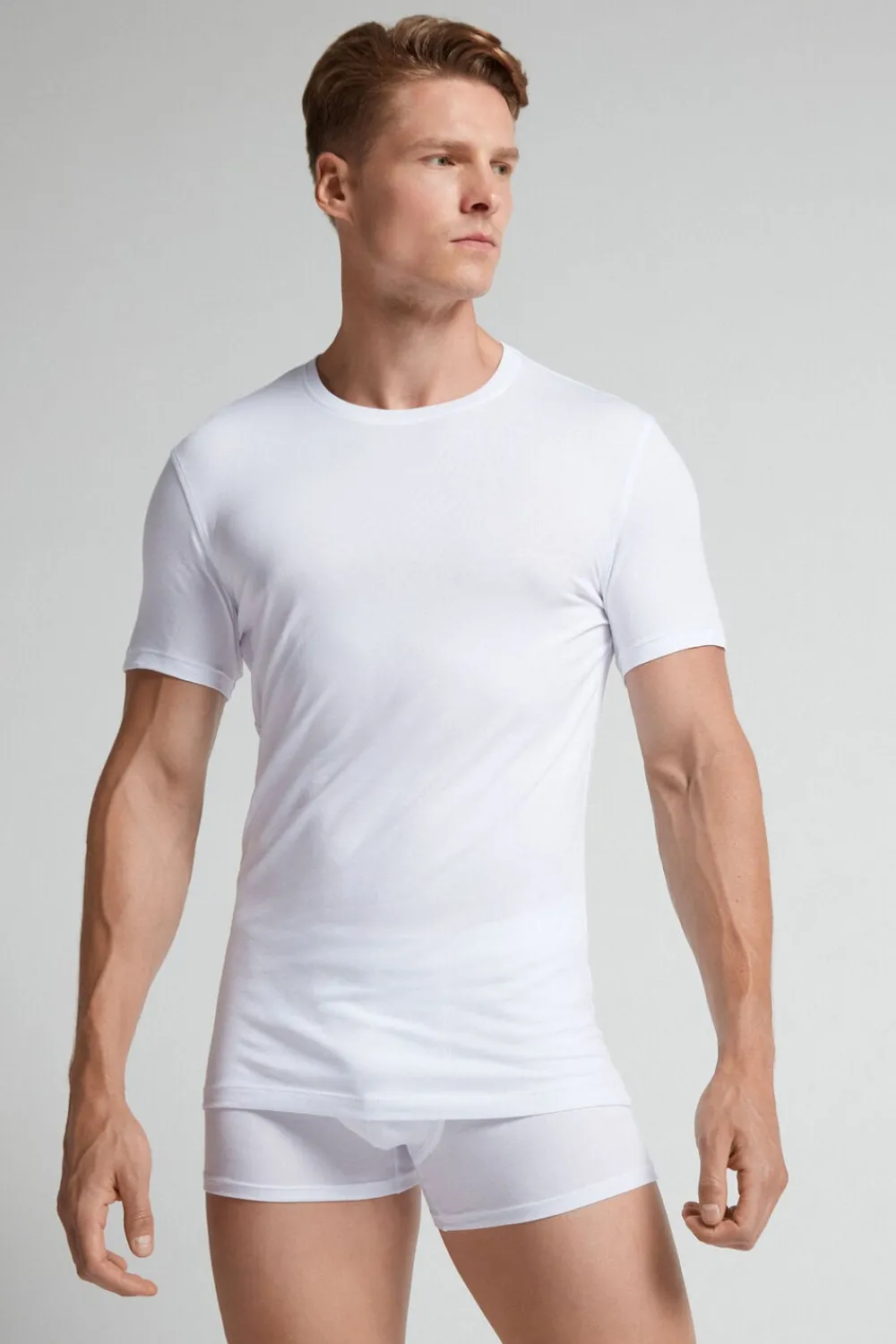 T-shirty|Bawełna Superior>Intimissimi T-shirt z Elastycznej Bawełny Superior biały - 001 - biały