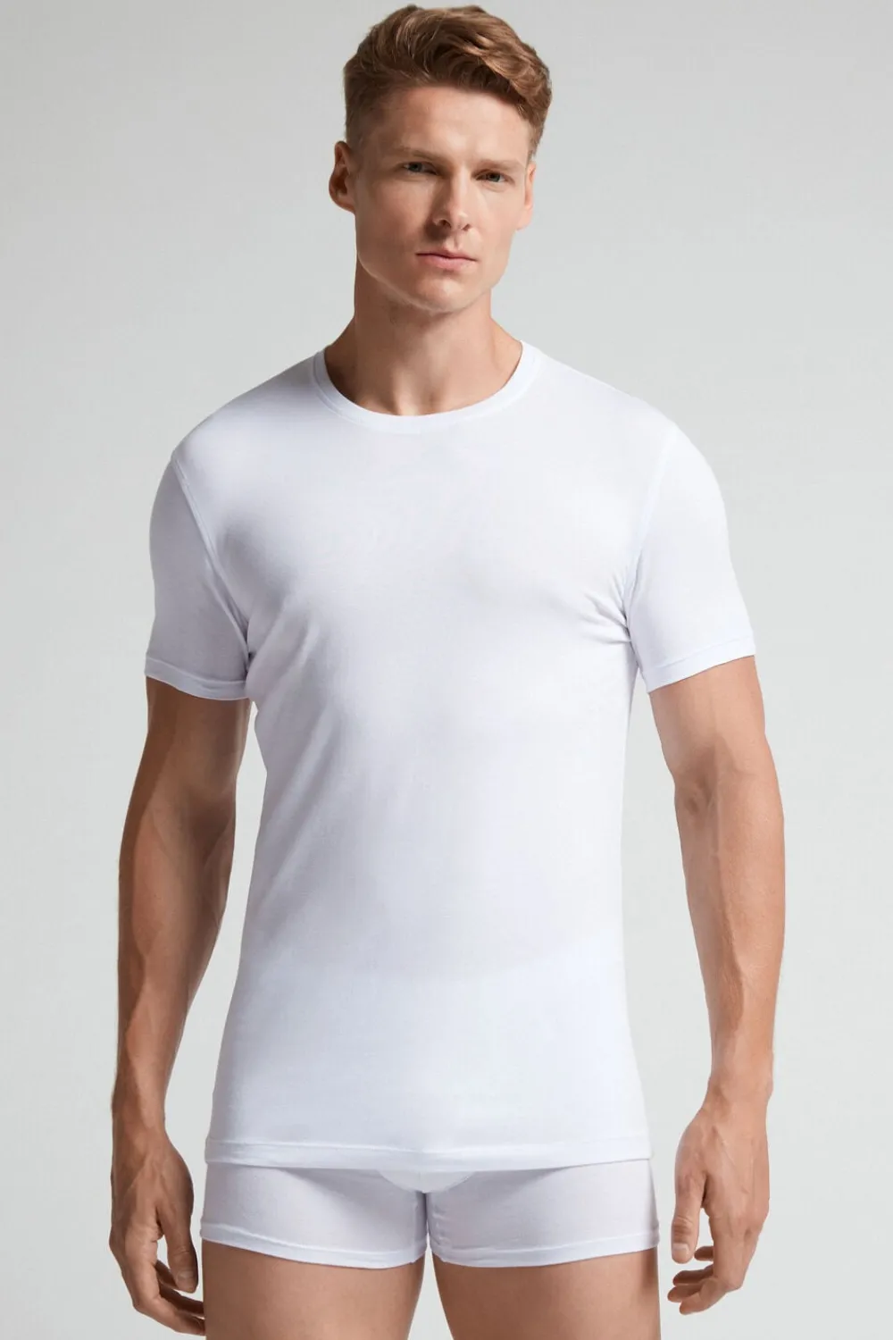 T-shirty|Bawełna Superior>Intimissimi T-shirt z Elastycznej Bawełny Superior biały - 001 - biały