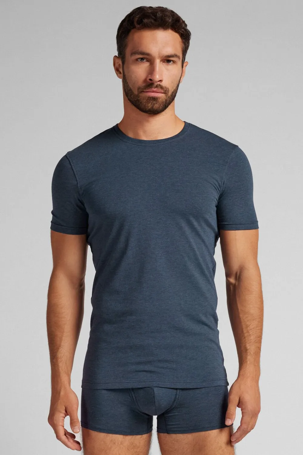 T-shirty|Bawełna Superior>Intimissimi T-shirt z Elastycznej Bawełny Superior niebieski - 3120 - blu ink melange