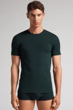 T-shirty|Bawełna Superior>Intimissimi T-shirt z Elastycznej Bawełny Superior zielony - 132j - verde scuro