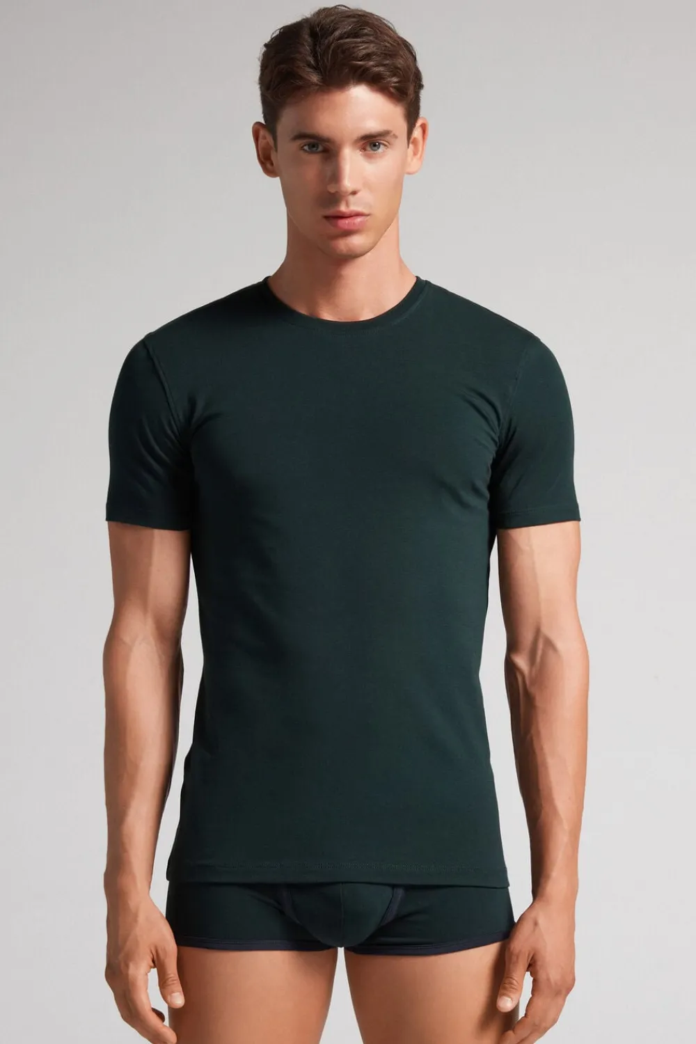 T-shirty|Bawełna Superior>Intimissimi T-shirt z Elastycznej Bawełny Superior zielony - 132j - verde scuro