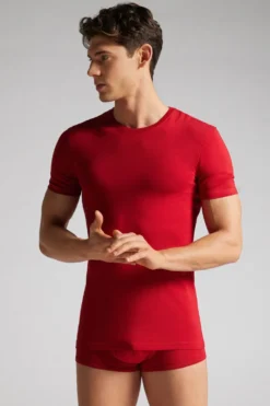 T-shirty|Bawełna Superior>Intimissimi T-shirt z Elastycznej Bawełny Superior - 887 - czerwony