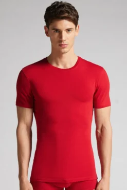 T-shirty|Bawełna Superior>Intimissimi T-shirt z Elastycznej Bawełny Superior - 887 - czerwony