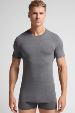 T-shirty|Bawełna Superior>Intimissimi T-shirt z Elastycznej Bawełny Superior ciemnoszary - 5227 - grafite melange