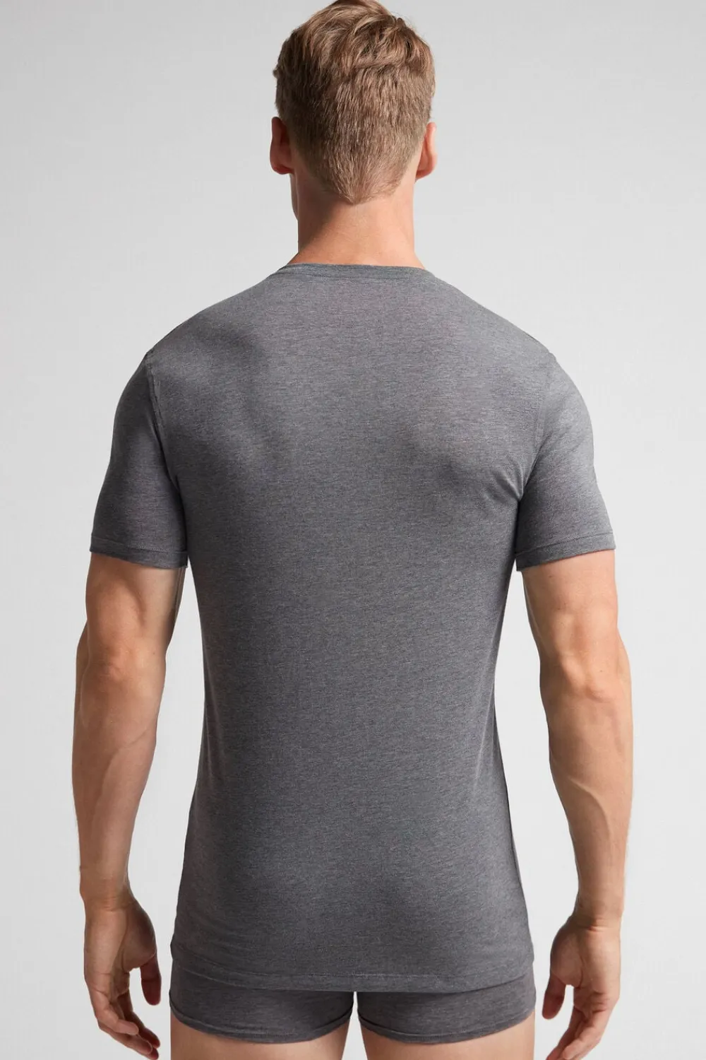 T-shirty|Bawełna Superior>Intimissimi T-shirt z Elastycznej Bawełny Superior ciemnoszary - 5227 - grafite melange