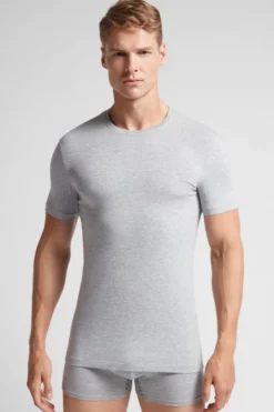 T-shirty|Bawełna Superior>Intimissimi T-shirt z Elastycznej Bawełny Superior szary - 031 - grigio melange chiaro