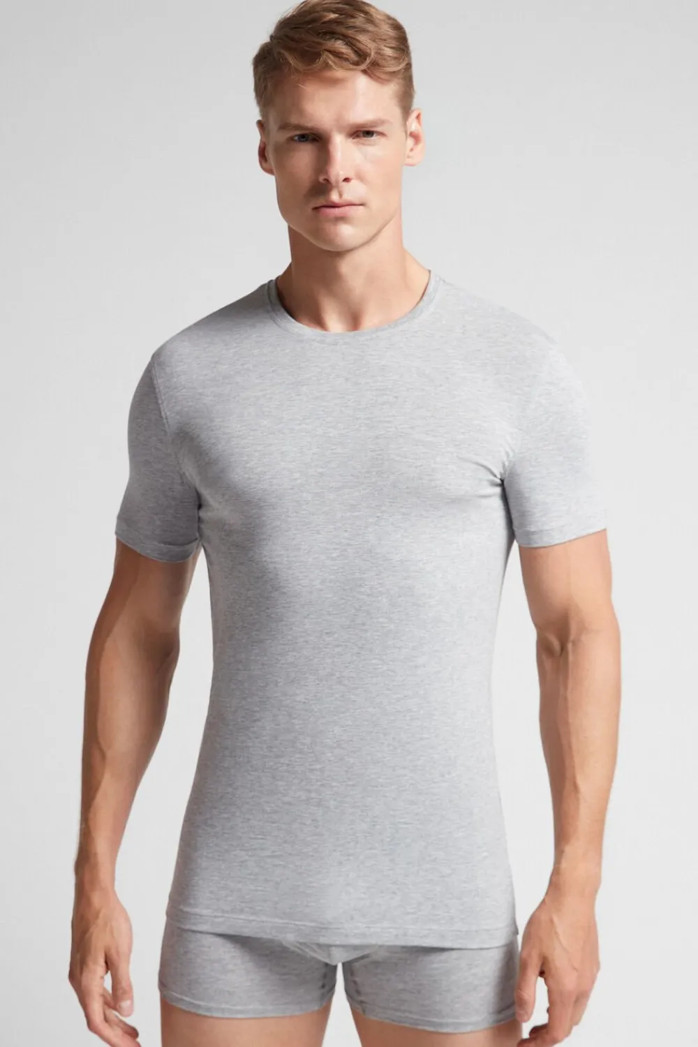 T-shirty|Bawełna Superior>Intimissimi T-shirt z Elastycznej Bawełny Superior szary - 031 - grigio melange chiaro