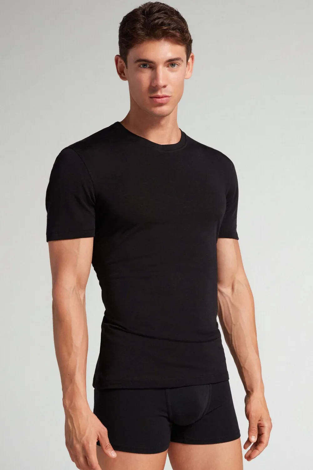 T-shirty|Wełna Merino>Intimissimi T-shirt z Krótkim Rękawem z Wełny Merino czarny - 019 - czarny
