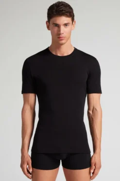 T-shirty|Wełna Merino>Intimissimi T-shirt z Krótkim Rękawem z Wełny Merino czarny - 019 - czarny