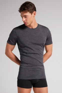 T-shirty|Wełna Merino>Intimissimi T-shirt z Krótkim Rękawem z Wełny Merino ciemnoszary - 7522 - antracyt melanż