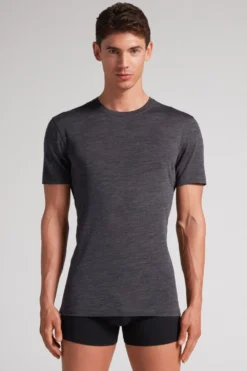 T-shirty|Wełna Merino>Intimissimi T-shirt z Krótkim Rękawem z Wełny Merino ciemnoszary - 7522 - antracyt melanż