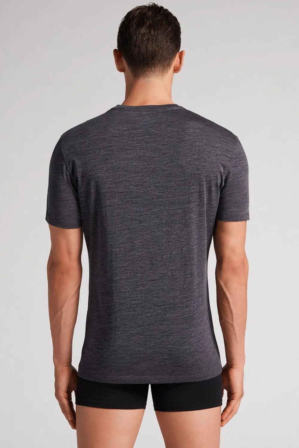 T-shirty|Wełna Merino>Intimissimi T-shirt z Krótkim Rękawem z Wełny Merino ciemnoszary - 7522 - antracyt melanż