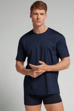 T-shirty|Merceryzowana Bawełna Filo Premium>Intimissimi T-shirt z Merceryzowanej Bawełny filo Premium niebieski - 490j - blu navy