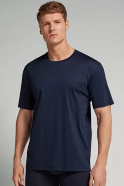 T-shirty|Merceryzowana Bawełna Filo Premium>Intimissimi T-shirt z Merceryzowanej Bawełny filo Premium niebieski - 490j - blu navy