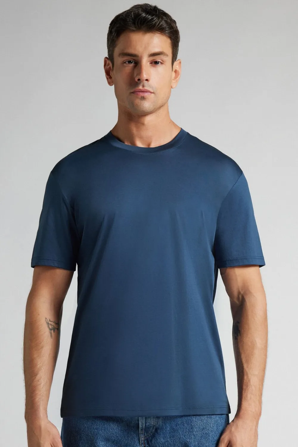 T-shirty|Merceryzowana Bawełna Filo Premium>Intimissimi T-shirt z Merceryzowanej Bawełny filo Premium niebieski - 886j - blu gas