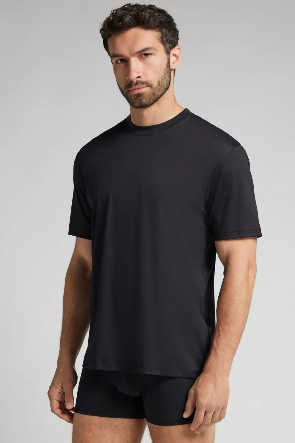 T-shirty|Merceryzowana Bawełna Filo Premium>Intimissimi T-shirt z Merceryzowanej Bawełny Superlight filo Premium czarny - 019 - czarny