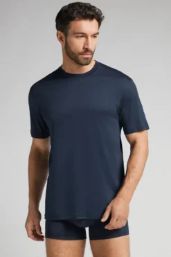 T-shirty|Merceryzowana Bawełna Filo Premium>Intimissimi T-shirt z Merceryzowanej Bawełny Superlight filo Premium niebieski - 490j - blu navy