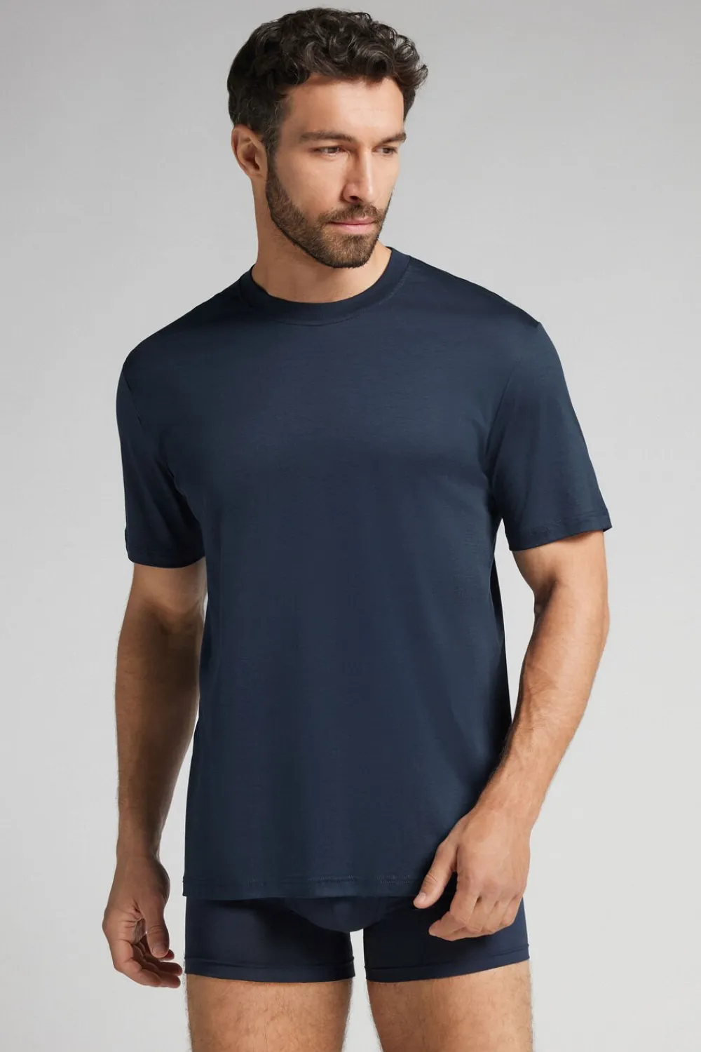 T-shirty|Merceryzowana Bawełna Filo Premium>Intimissimi T-shirt z Merceryzowanej Bawełny Superlight filo Premium niebieski - 490j - blu navy