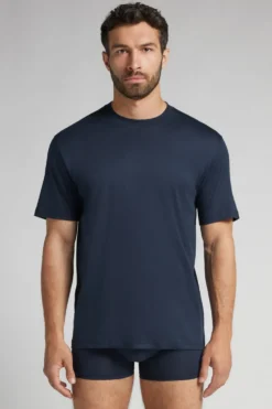 T-shirty|Merceryzowana Bawełna Filo Premium>Intimissimi T-shirt z Merceryzowanej Bawełny Superlight filo Premium niebieski - 490j - blu navy