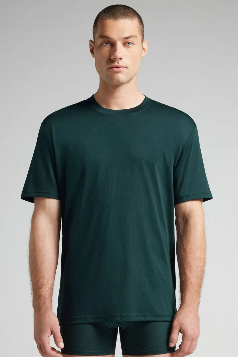 T-shirty|Merceryzowana Bawełna Filo Premium>Intimissimi T-shirt z Merceryzowanej Bawełny filo Premium zielony - 132j - verde scuro