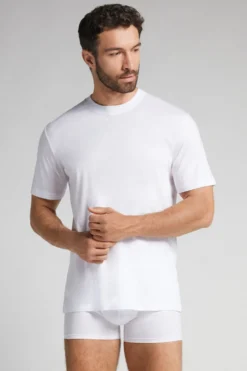 T-shirty|Merceryzowana Bawełna Filo Premium>Intimissimi T-shirt z Merceryzowanej Bawełny Superlight filo Premium biały - 001 - biały