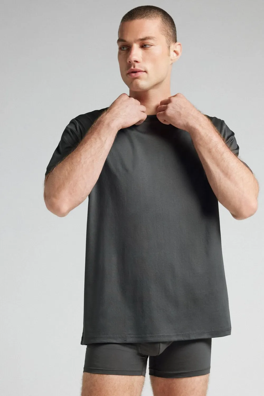 T-shirty|Merceryzowana Bawełna Filo Premium>Intimissimi T-shirt z Merceryzowanej Bawełny filo Premium szary - 4712 - dark grey