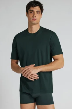 T-shirty|Merceryzowana Bawełna Filo Premium>Intimissimi T-shirt z Merceryzowanej Bawełny Superlight filo Premium zielony - 132j - verde scuro