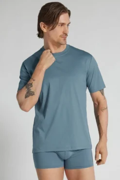 T-shirty|Merceryzowana Bawełna Filo Premium>Intimissimi T-shirt z Merceryzowanej Bawełny Superlight filo Premium jasnoniebieski - 141k - petrolio chiaro