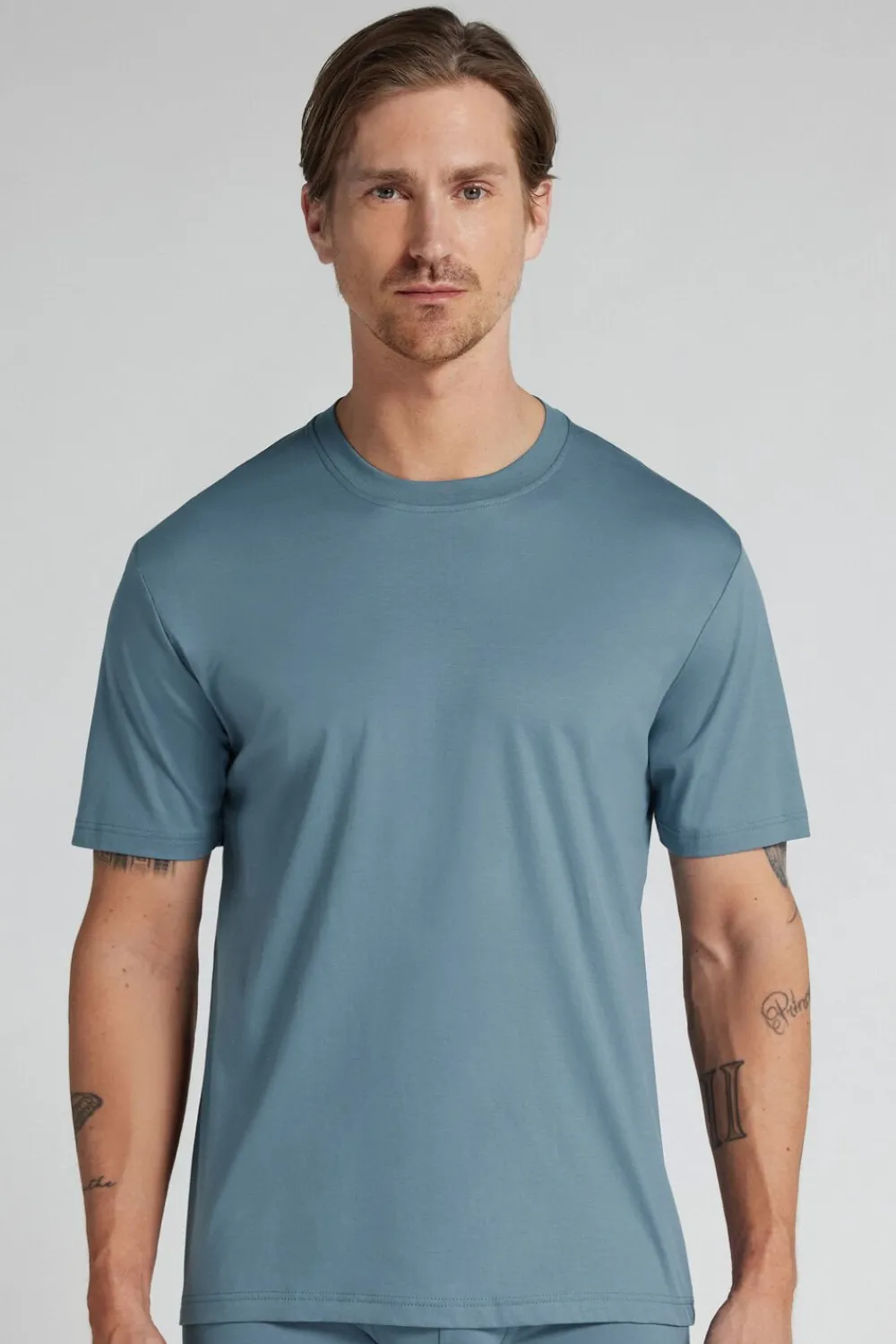 T-shirty|Merceryzowana Bawełna Filo Premium>Intimissimi T-shirt z Merceryzowanej Bawełny Superlight filo Premium jasnoniebieski - 141k - petrolio chiaro
