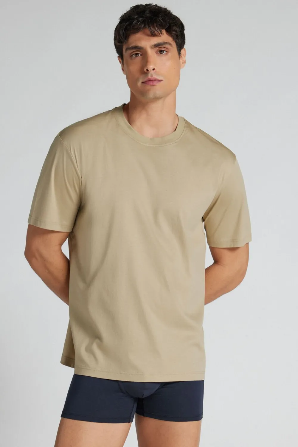 T-shirty|Merceryzowana Bawełna Filo Premium>Intimissimi T-shirt z Merceryzowanej Bawełny Superlight filo Premium beige - 142k - warm sand