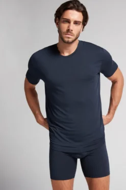 T-shirty|Soft Silk>Intimissimi T-shirt z Tkaniny Soft Silk niebieski - 800 - blu notte