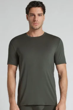 T-shirty|Soft Silk>Intimissimi T-shirt z Tkaniny Soft Silk - 640j - verde fumo scuro