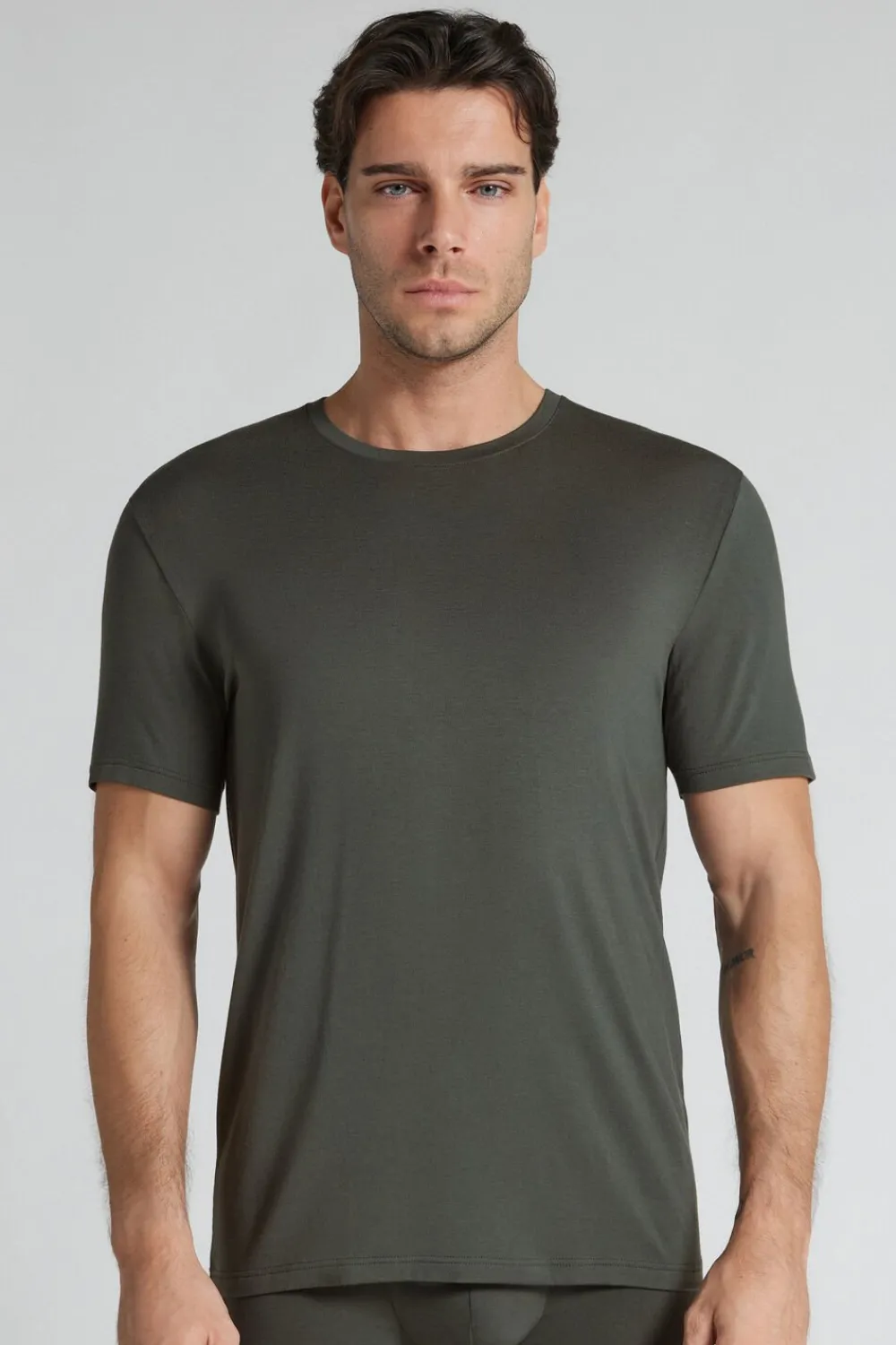 T-shirty|Soft Silk>Intimissimi T-shirt z Tkaniny Soft Silk - 640j - verde fumo scuro